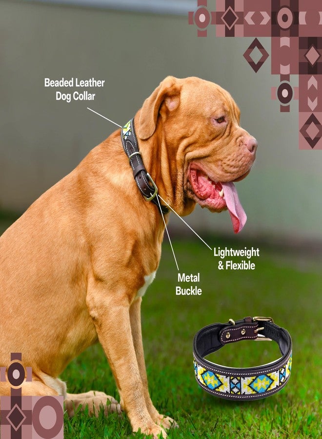 ADIL'S Adil’S Beaded Leather Dog Collar 1.5 Inch Width, for Small, Medium & Large Dogs, Hand Tooled Adjustable Beaded Dog Collars with Strong Metal Buckle & D-Ring, Size: L, Brown - Image 3